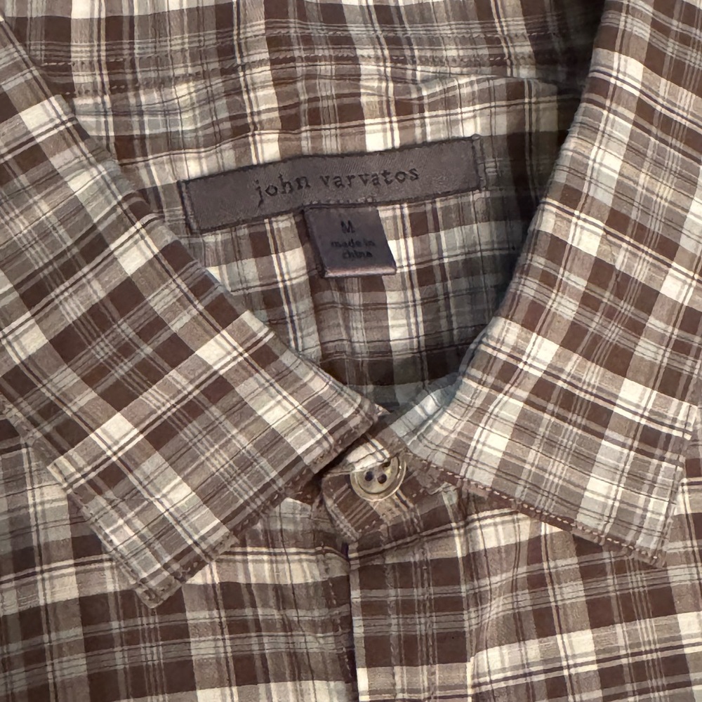 John Varvatos Green, Brown and Cream Plaid Button down Shirt